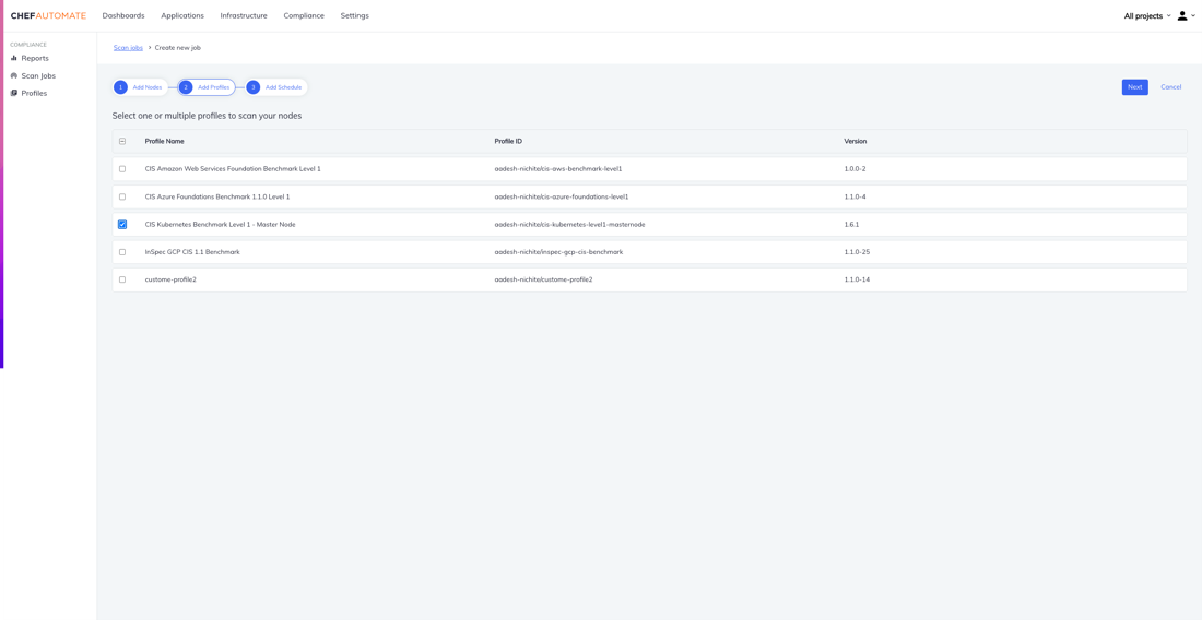 Selecting the CIS Kubernetes Master Node profile